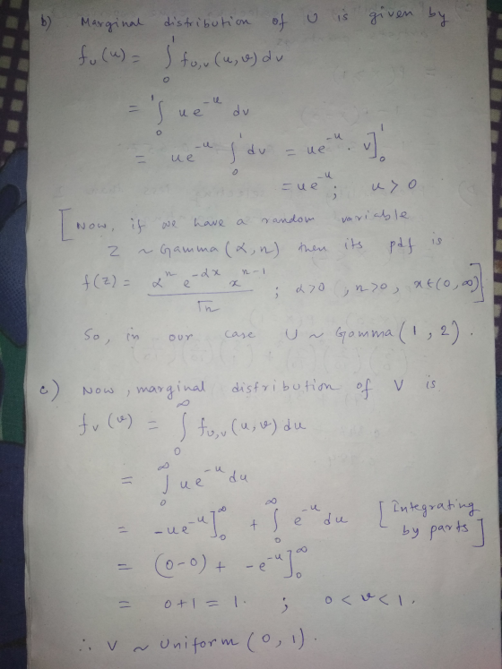 b) o is given by Marginal distribution of fu (u) = I fou (4,0) dv u e du o -u ue j du au ue. نکا o -u - ue uxo random NOW . 1
