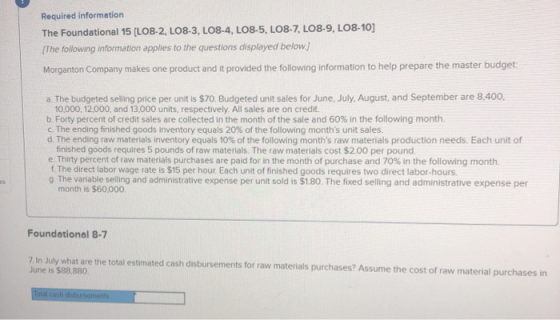 Required information The Foundational 15 (LO8-2, LO8-3, L08-4, L08-5, LO8-7, LO8-9, LO8-10] The following information applies