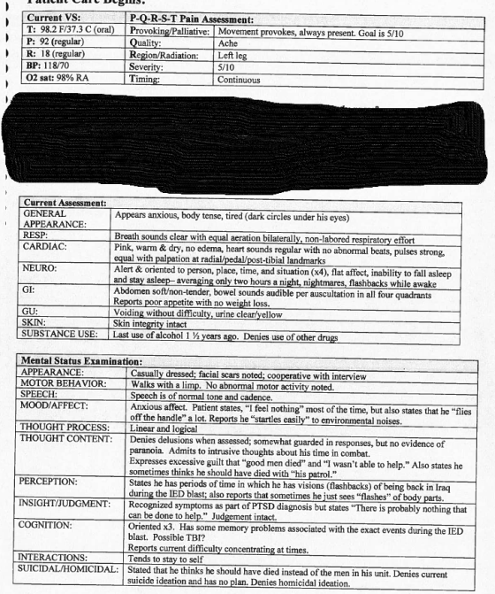 Current VS T: 98.2 F/37.3 C (oral) P-Q-R-S-T Pain Assessment: Provoking Palliative: Quality Region/Radiation Left leg Se Timi