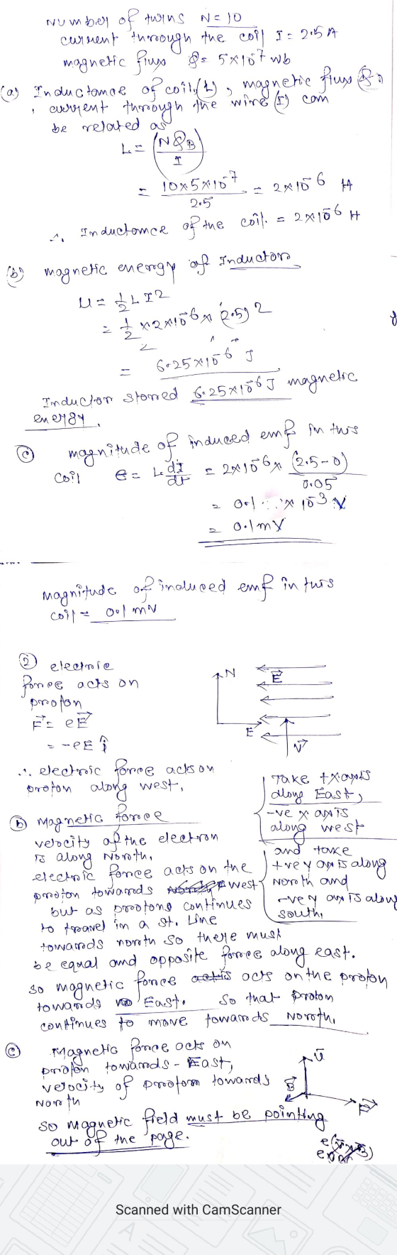 Number of twins na jo current through the coll I = 205 A magnetic fiux $s 5*107 Wb (ay Inductance of co11.( , magnetie fruns