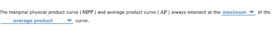 The marginal physical product curve (MPP) and average product curve (AP) always intersect at the maximum of the average product curve.