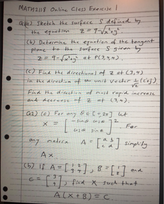 MATH 2118 Online Class Exercise I Qla) Sketch the surface s defined by the equation z = =9-6tty! (6) Determine the equation o
