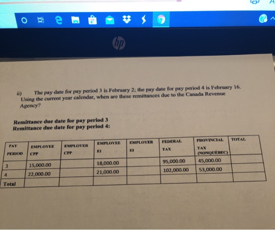 02 ii) The pay date for pay period 3 is February 2; the pay date for pay period 4 is February 16. Using the current year cale