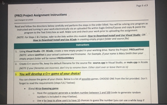 Page 1 of 3 (PRO) Project Assignment Instructions Last Charged: 6/1/2020 Read and follow the directions below carefully and p