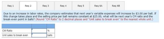 Reg 1 Reg 2 Reg 3 Reg 4 Req 5 Req 6A Reg 6B Due to an increase in labor rates, the company estimates that next years variabl