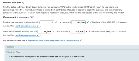Problem 7-38 (LO. 6) Timothy Gates and Prada Singh decide to form a new company, TGPS LLC (a multimember LLC that will report