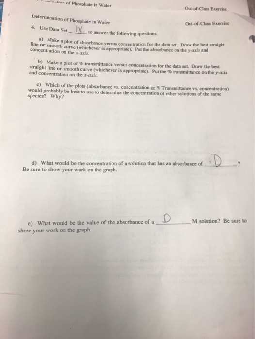 in of Phosphate in Water Out-of-Class Exercise Determination of Phosphate in Water 4. Use Data Set IN to answer the following