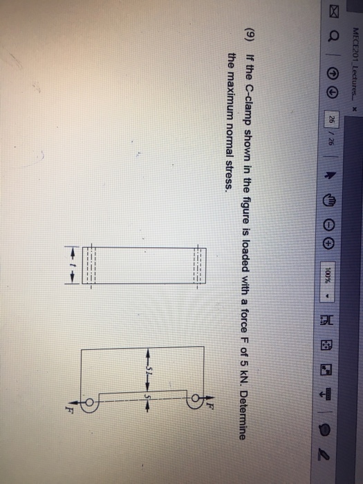 MECE201 Lectures.. x 26 26 If the C-clamp shown in the figure is loaded with a force F of 5 kN. Determine the maximum normal stress (9)