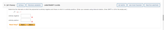 ASK YOUR TEACHER PRACTICE ANOTHER 6. [0/1 Points] DETAILS PREVIOUS ANSWERS LARATRMRP7 2.6.058. MY NOTES Determine the interva