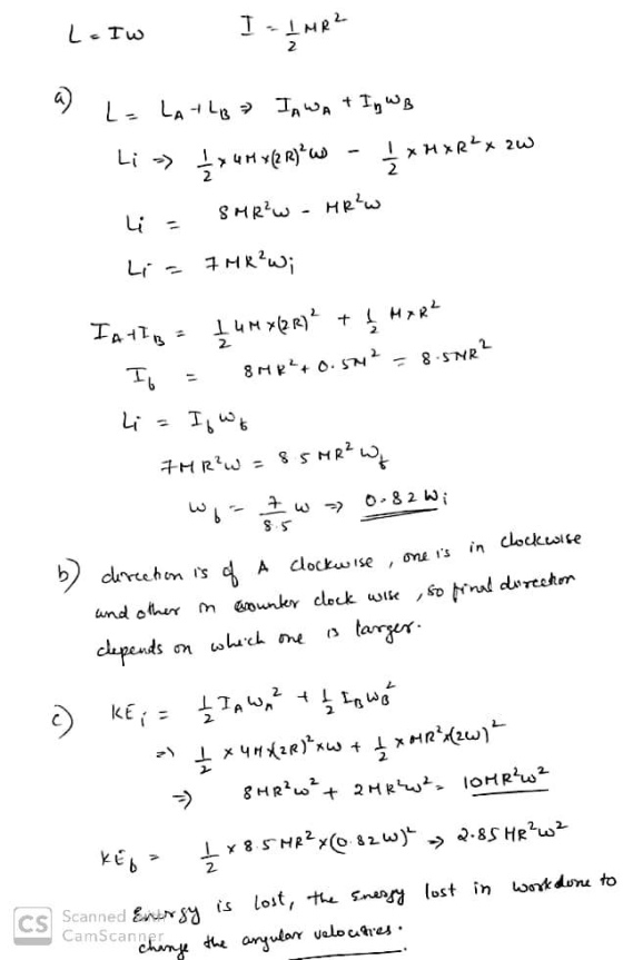 La Iw L = Iw I-1 MR? MR2 a) L=LATL IAWA + Ig WB Li > 1 x 4 H X(2R)w - I x H xR² x 2W Liz SMR?W - MR W lis 7 MR?w; IATIB = If