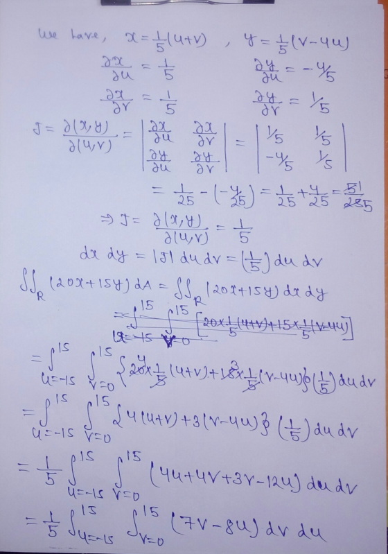 2 su ди ar Gl- ax du dy du dr sy ar 1 +4 51 5 We have, X= 14 lut) 4- (-40) 13 ay=-Y O2 = 24 = yes J = 2(x, y) da 15 V əlur) -