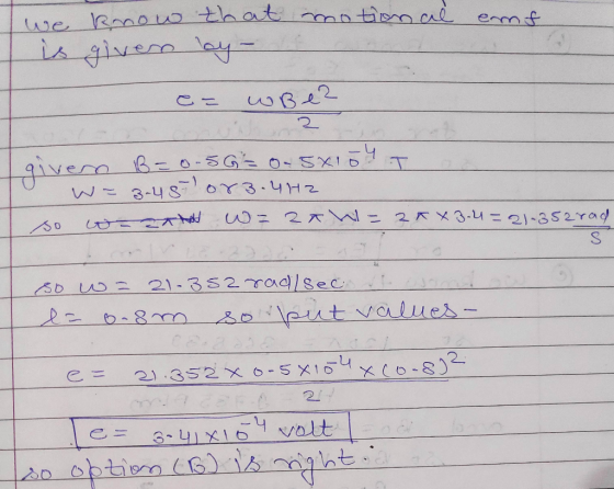 Tie Brow that motional emf is given by ez wie? 2 - givere B=0-56= 0.5X15Y I wz 3-45or 3.442 so w arhod W= 2*WE 2KK 3.9=21-35