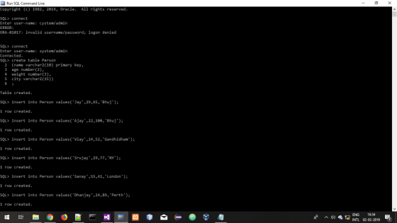 Run SQL Command Line Copyright (c) 1982 214, Oracle All rights reserved SQL> connect Enter user-name: cystem/admin ERROR: ORA