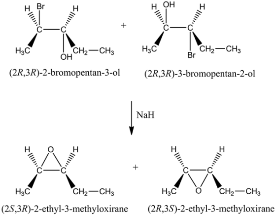 н он
Br
H
+
CHа—CHз
Br
Hас
CHa—CHз
ОН
Hас
(2R,3R)-2-bromopentan-3-ol
(2R,3R)-3-bromopentan-2-ol
NaH
Х. Ж.
+
Hас
CH— CHз
НэС
C