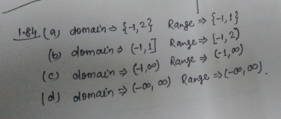 1.84 (a (6 domain domain {1, 2} Range (-1, 1] Range {-1, 1} [-1, 2) Te d) domain domain (+1,00) Range (-1,00) (-00,00) Range