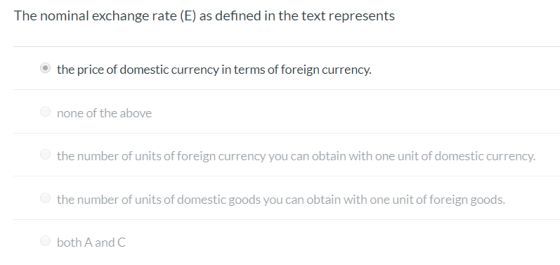 The nominal exchange rate (E) as defined in the text represents the price of domestic currency in terms of foreign currency.