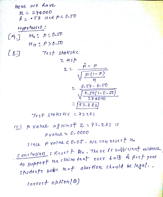 Hypo theses Test stahsRc DSot1-D.SD 冫ㄧ子3.283 cp value aainst z - 73.283 ir to support ne cla、m tnat over studentt belie hat abortion shrvld be legal.