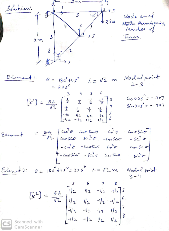 Soution 23 s S uso 2 EN Node anes Hout Membeeig Member of Truss » tu, Elementl: 0= 180t45 L=12 m . Nodal print No. - 2 -3 = 2