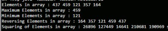 Elements in array 437 459 121 357 164 Maximum Elements in array 459 Minimum Elements in array 121 Reversing Elements in array