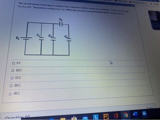 The circuit shown in the figure contains four capacitors whose values are as follows 7-65.Cx2F, and C3-C4-4 F. The battery vo
