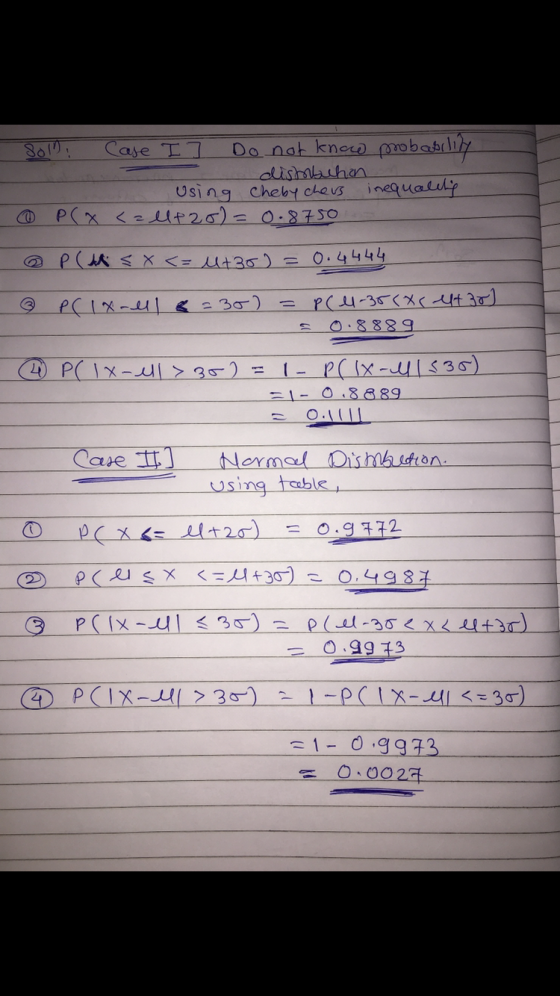 soli Case I ] Do not know probability distobchan Cheby chers Using inequality @ P(x <= ll 12o) = 0.8750 S x <= ut3o = 0.4444