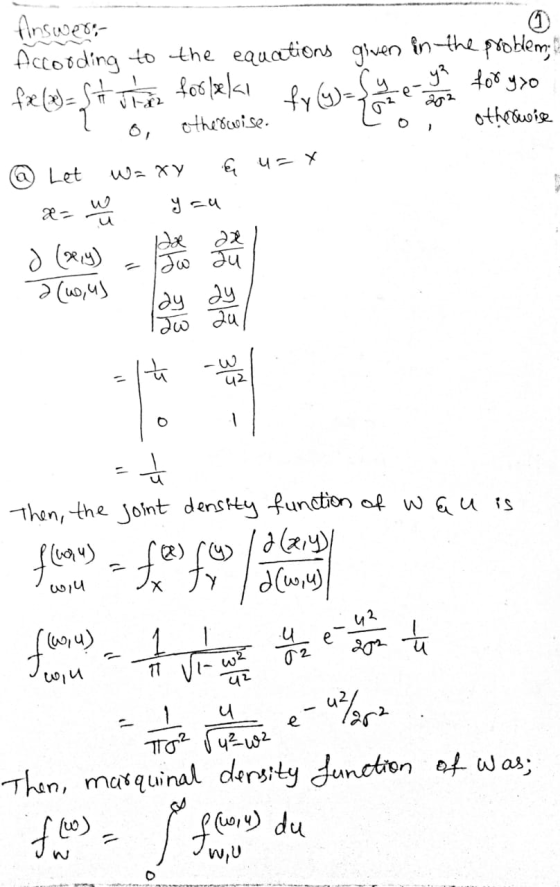 finswer: According to the equations given in the problem fx (x) = Star foolselal otherwise. othrowise y² for yoo ୧- fy(y)=&y