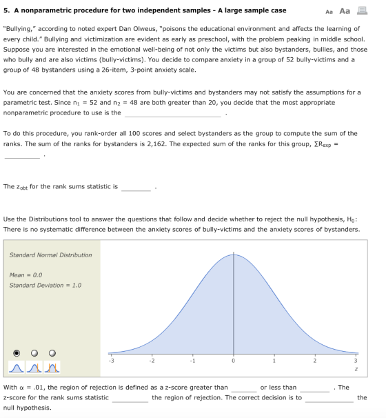 5. A nonparametric procedure for two independent samples - A large sample case Aa Aa E Bullying, according to noted expert