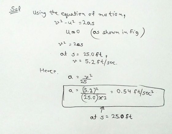 using the equation ơf motion, uzO (as showm in F 05 Herce 2S a 5,220.54 f/see2 25,0)x2 at s2 25.0 ft