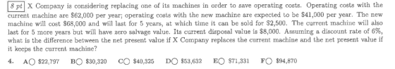 8 pt X Company is considering replacing one of its machines in order to save operating costs. Operating costs with the curren