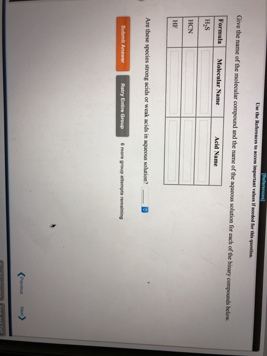 Use the access im Give the name of the molecular compound and the name of the aqueous solution for each of the binary compoun