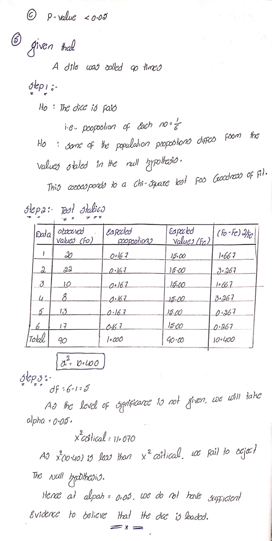 C en given that This cooleg ponds to a Chi-guerre test for Croodncoo of fit. © p-value <0.00 A dile was solled Go timeo Ho :