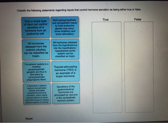 Classify The Following Statements Regarding Inputs That Control Hormone Secretion As Being 