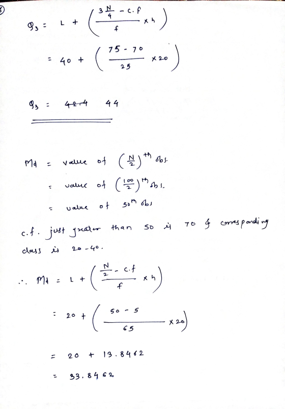 + 4+ (5;**) = 40 + 1 - x 20 - - 25 9, = 424 44 Ma = value of () Th 665 value of (le) SDS. = value of 50th obs c.f. just grea