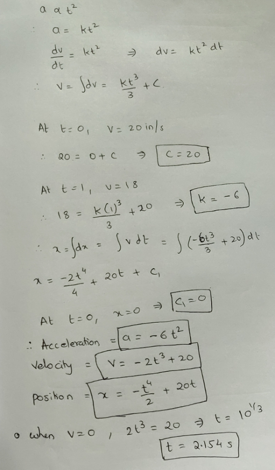 a a t dt 3 3 2 : Acceleration-| a =-G t2 velocityこいニー2t3+20 4 2