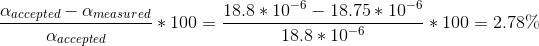 Caccepted - Omeasured Oaccepted 18.8 * 10-6 – 18.75 * 10-6 – * 100 = 2.78% 18.8 * 10-6