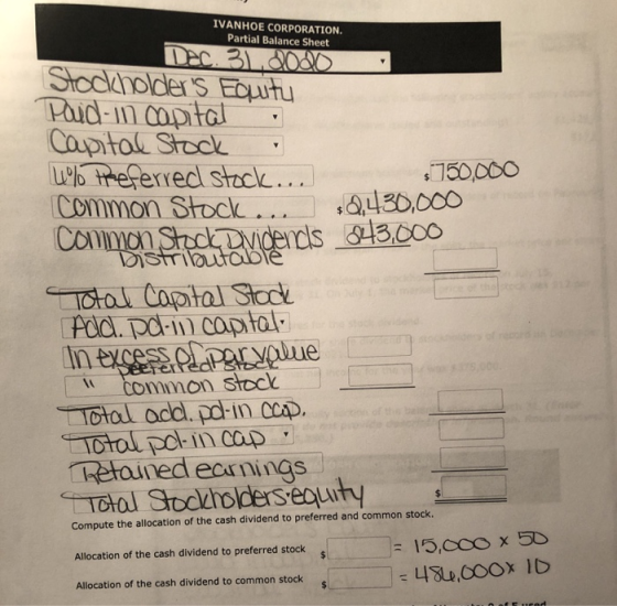 IVANHOE CORPORATION. Partial Balance Sheet Dec. 31.2000 Stockholders Equity Paid in capital a Capital Stock a 4% Preferred s