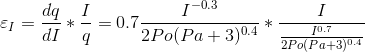 \varepsilon _{I}=\frac{dq}{dI}*\frac{I}{q}=0.7\frac{I^{-0.3}}{2Po(Pa+3)^{0.4}}*\frac{I}{\frac{I^{0.7}}{2Po(Pa+3)^{0.4}}}