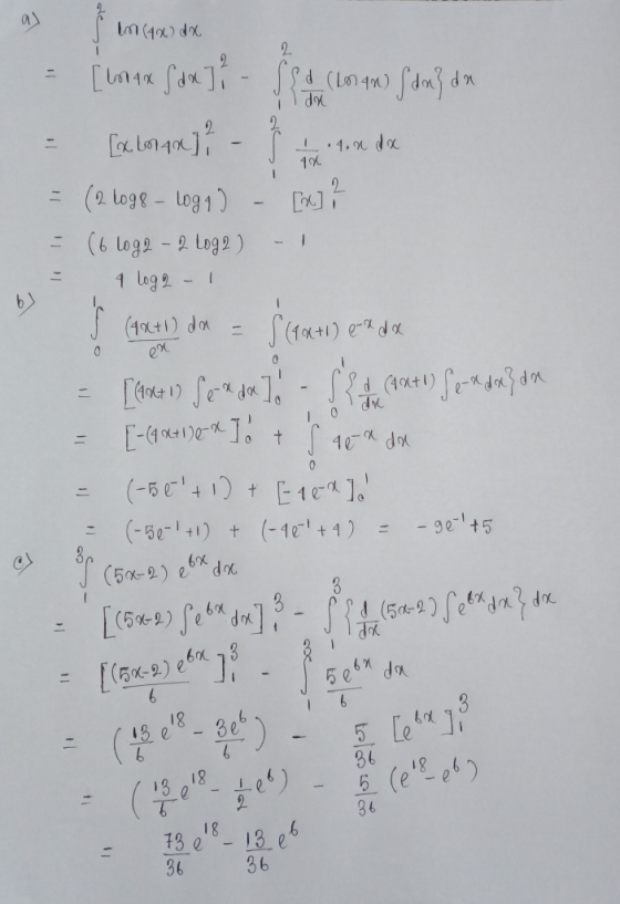 1x) dx Ilda >- b) a) † in (40) dese - [ lomax Sax] - 58 d (lon am Satul de = [X 2014] - I. tonda = (2 logg - Logg ) - [x]t =