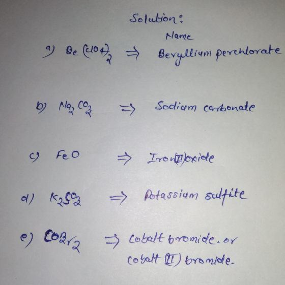Solution Nome Soclium carbonate Fe O Cobalt U) bramide.