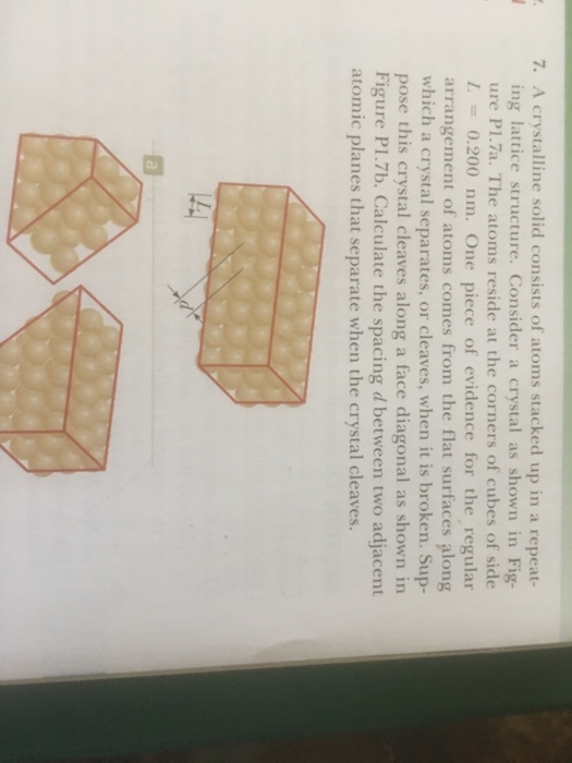 7. A crystalline solid consists of atoms stacked up in a repeat- ing lattice structure. Consider a crystal as shown in Fig. u