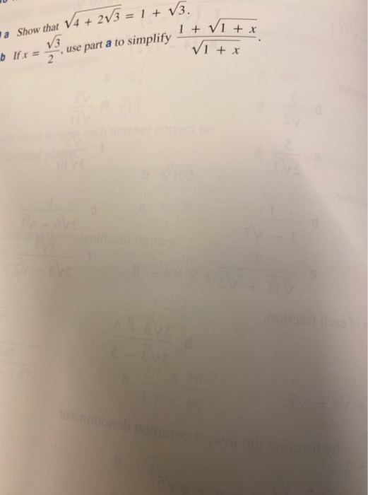 1 + V1 + x a Show that V4 + 2V3 = 1 + 13. bifr = 13 use part a to simplify V1 + x 2