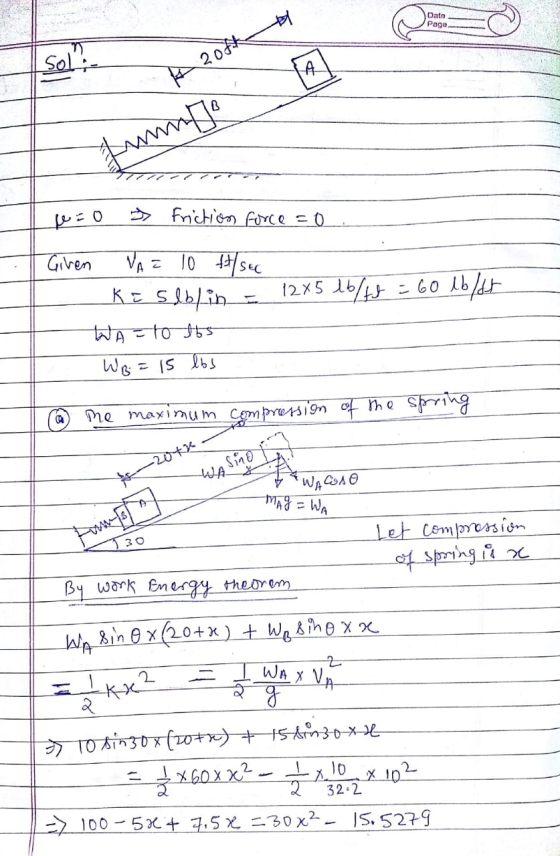д Dato Pago Sol. 2 от е fume ppeo » Friction force =0 12.85 1/+ a tо льд с Giren VA= 10 ft/sec Keseblin WA=to 165 WBT в (S 2