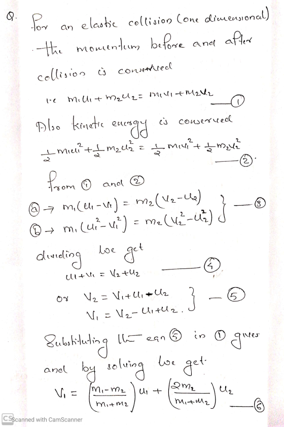 Q Por an and elastic collision Cone dimensional) the momentum before after collision i consentired Millit Mallz= milla Male A