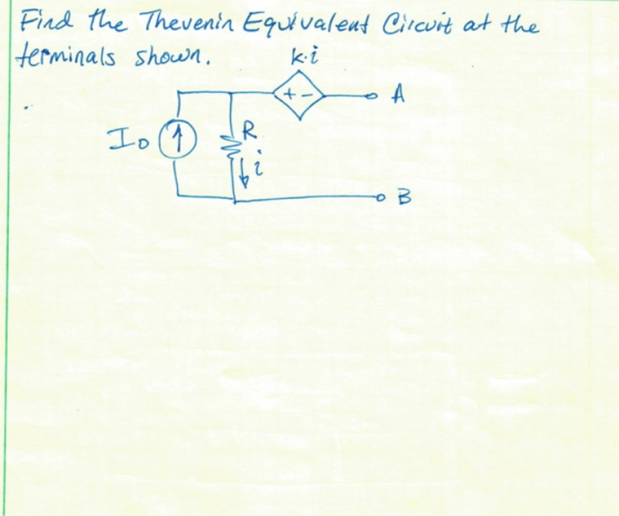 Find the Thevenin Equivaleut Circuit at the terminals shown. ki од Io R OB