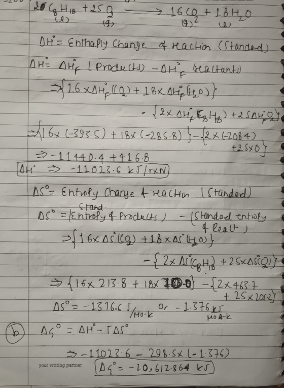 -2 20 CG H B tas > 16.CO+ 1810 (4) 197 C) DH = Enthally change of reaction (standard) OHS Orip I products) -OH Kaltant) 316 X