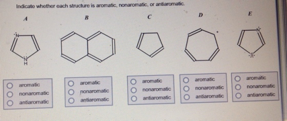 Indicate whether each structure is aromatic, nonar