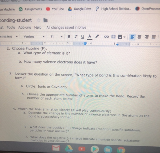 Oy OpenProcess High School Databa. Machine Assignments YouTube Google Drive All changes saved in Drive onding-student at Tool