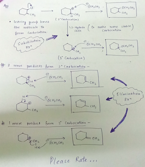 OCH2CH3 OCH₂ CH₃ CH3 CH3 - CH₂ ( 2*Cam boam ) • leaving group leaves the molecule to form Carbocation. 1,2-Hydnde Shift make