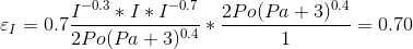 \varepsilon_{I} =0.7\frac{I^{-0.3}*I*I^{-0.7}}{2Po(Pa+3)^{0.4}}*\frac{2Po(Pa+3)^{0.4}}{1}=0.70
