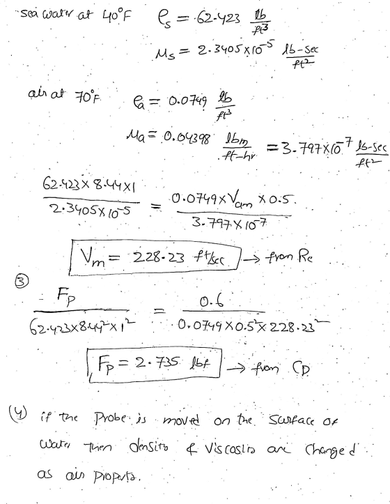 ab 23 ft air at 70°F. · 0,0749 X0.5 x 228.23 sea water at 40°F b =-62-423 Ms= = 2.3405x105 lb-sec lb la = 0.0749 #FB Ma 0.04